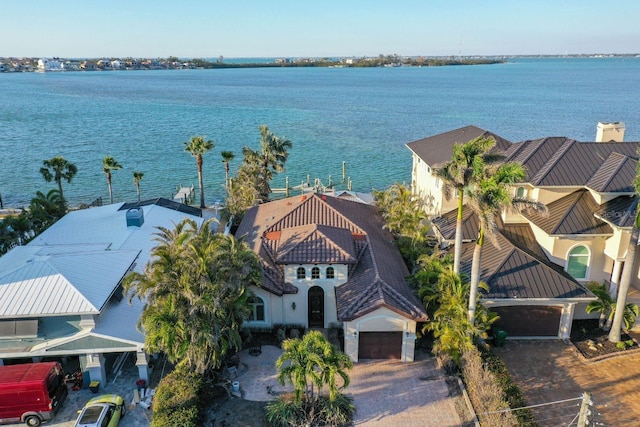 aerial view with a water view