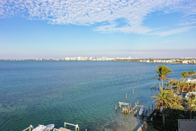 view of water feature featuring a dock and boat lift