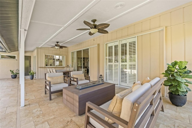 view of patio / terrace featuring ceiling fan and outdoor lounge area