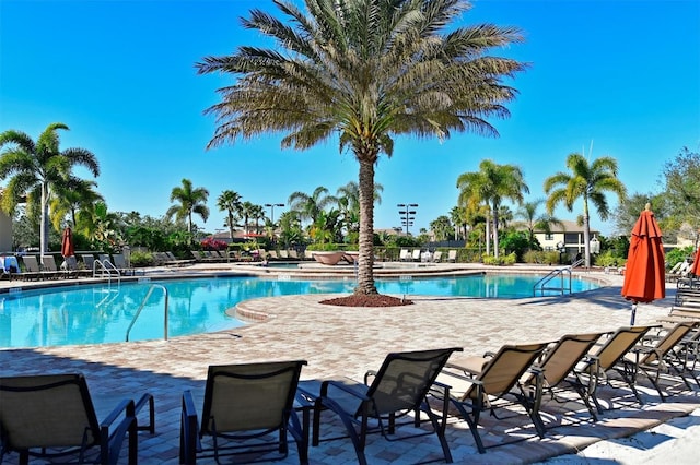 view of swimming pool featuring a patio