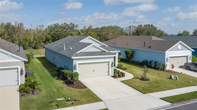 view of front of property featuring central AC unit and a front lawn