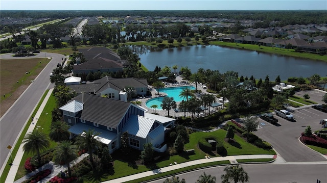 aerial view with a water view