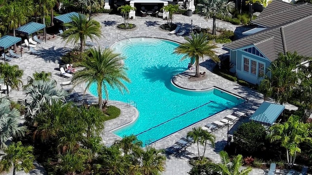 view of swimming pool with a patio