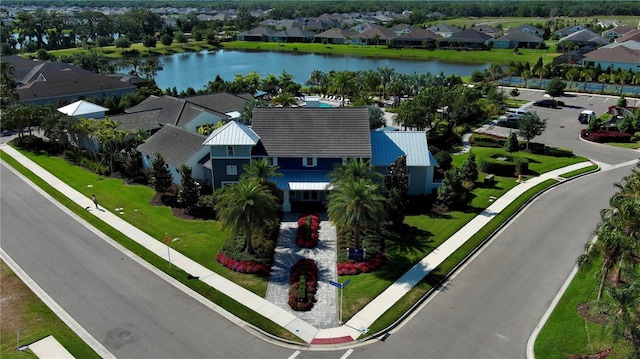 bird's eye view featuring a water view