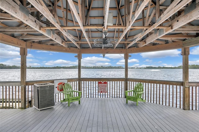 wooden deck with a water view