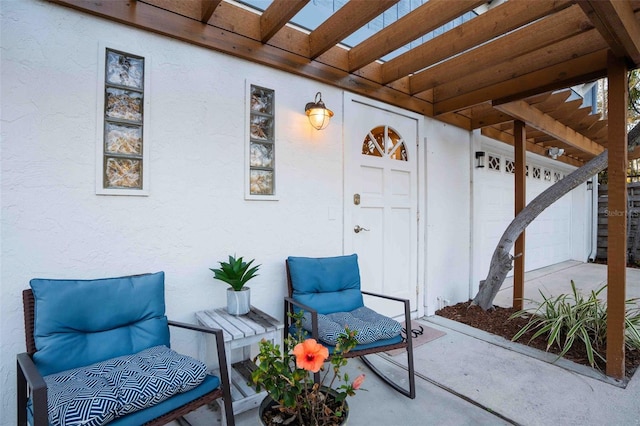 view of patio with a garage