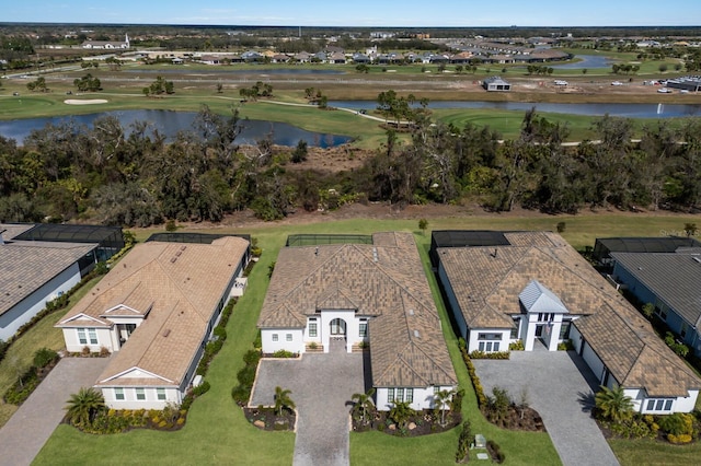 drone / aerial view featuring a water view