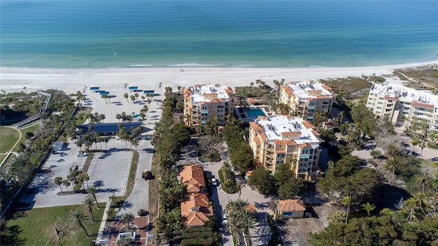 aerial view featuring a beach view and a water view