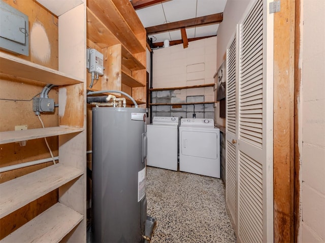 laundry room featuring washer and clothes dryer and water heater