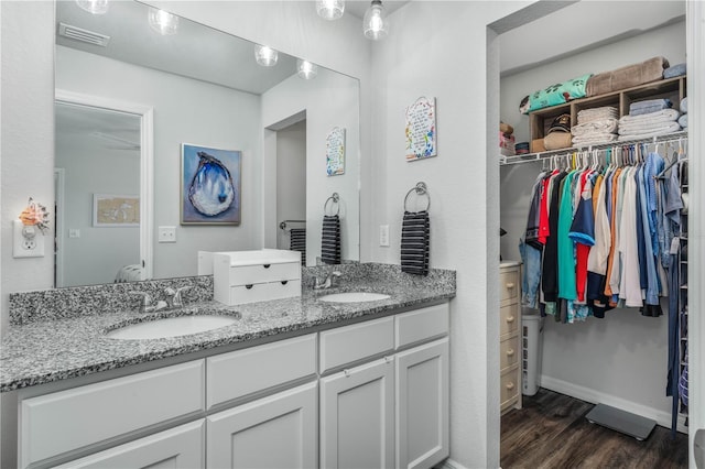 bathroom featuring vanity and wood-type flooring