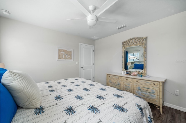 bedroom featuring hardwood / wood-style floors and ceiling fan