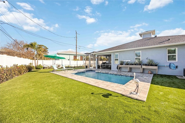 432 W Gate Dr, Venice, FL 34285 - view of pool featuring a lawn, a patio, a fenced in pool, and a fenced backyard