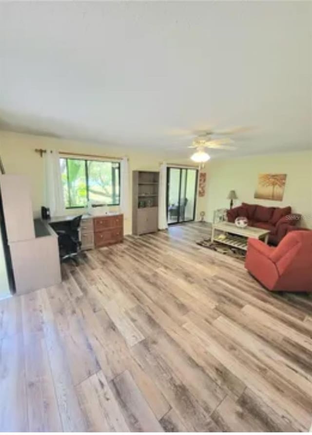 living room with light hardwood / wood-style flooring