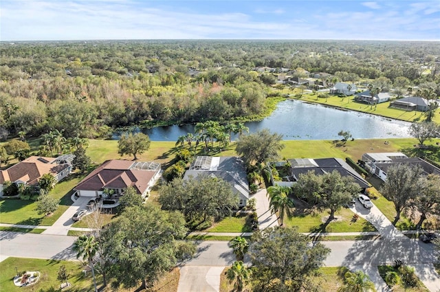 aerial view with a water view