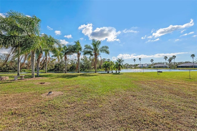 surrounding community featuring a water view and a yard