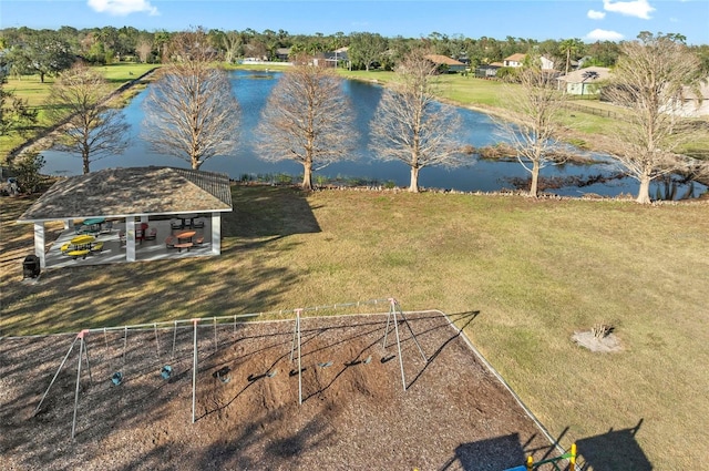 aerial view with a water view