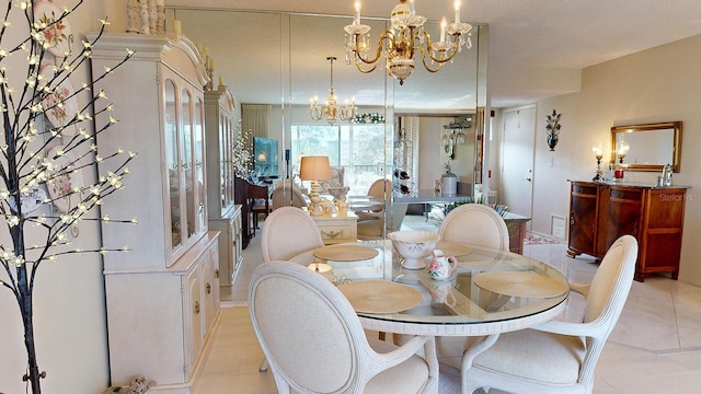 dining space featuring a chandelier