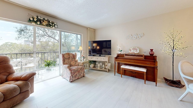 sitting room featuring hardwood / wood-style floors and a textured ceiling