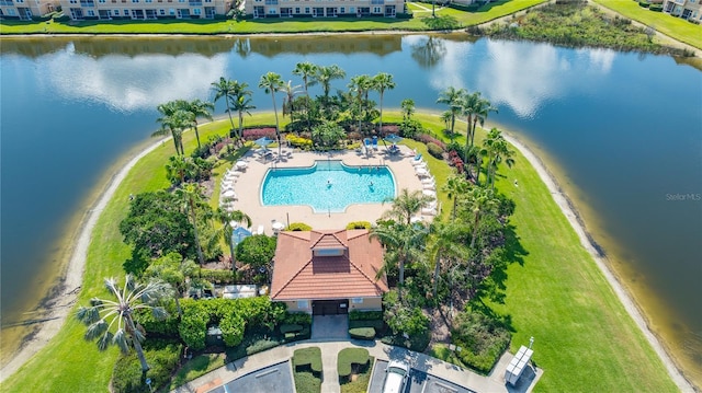 aerial view with a water view