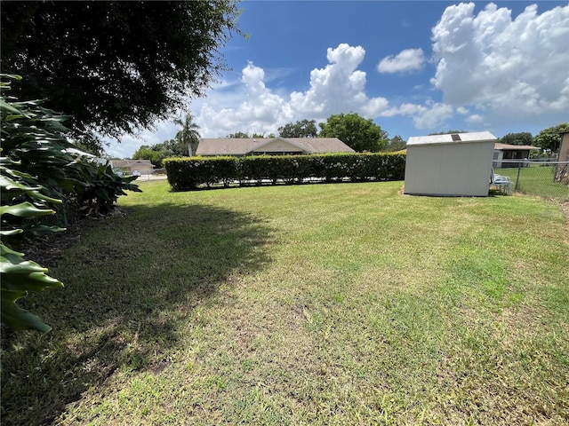 view of yard with a storage shed