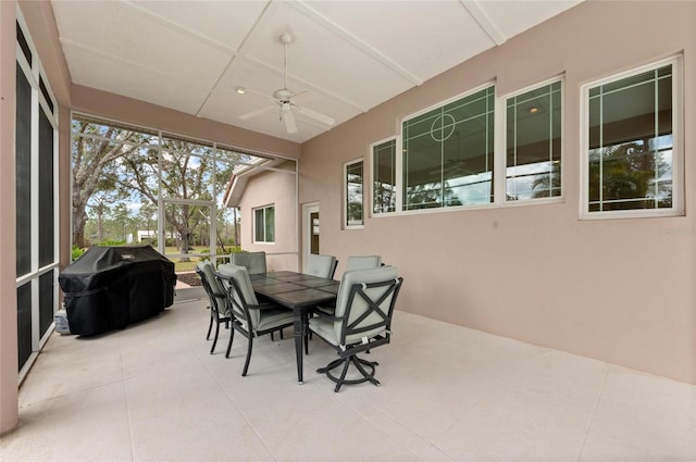 view of patio / terrace featuring ceiling fan and grilling area