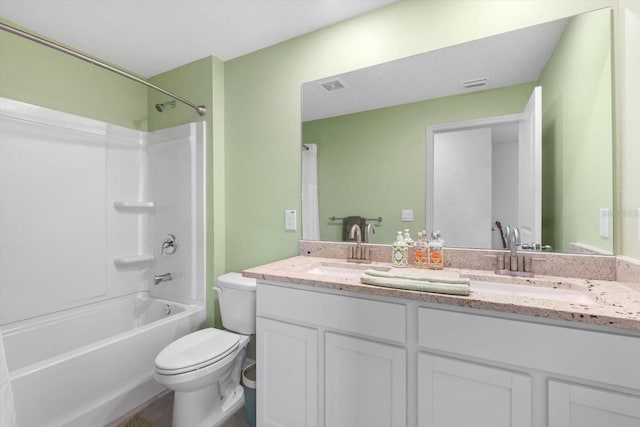 full bathroom with vanity, toilet, and shower / bath combination