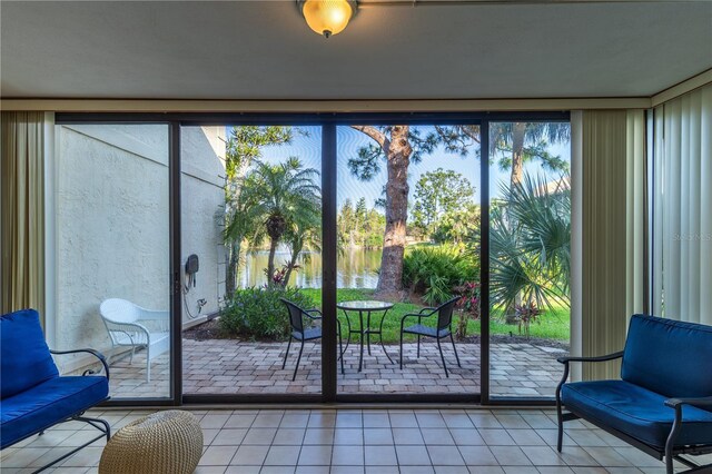 doorway featuring tile patterned flooring