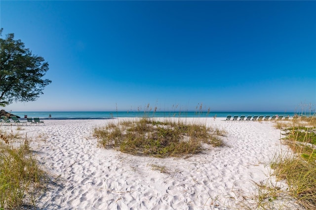 property view of water featuring a beach view