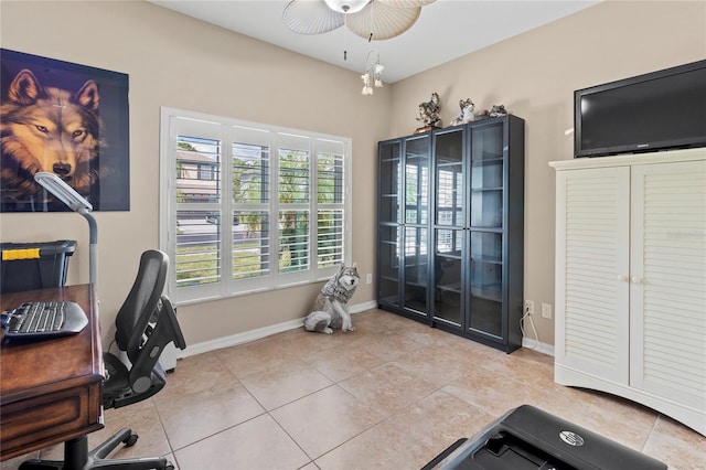 home office with light tile patterned floors