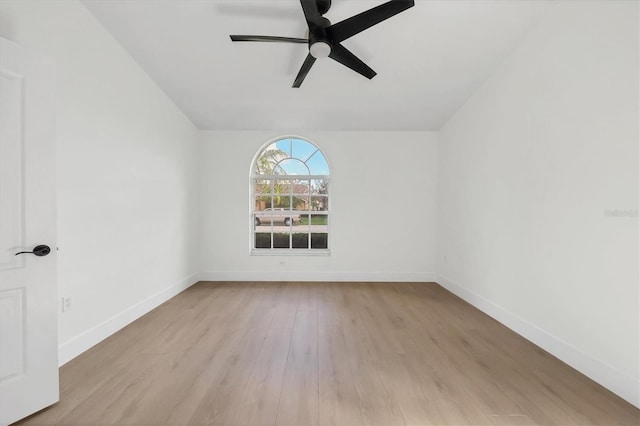 unfurnished room with ceiling fan and light hardwood / wood-style floors