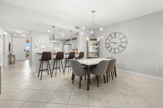 dining area featuring recessed lighting, visible vents, baseboards, and light tile patterned flooring