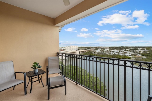 147 Tampa Ave E Unit 702, Venice, FL 34285 - balcony featuring a water view and ceiling fan