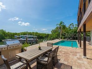 view of swimming pool with a patio and an outdoor kitchen