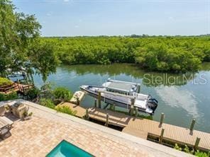 view of dock featuring a water view