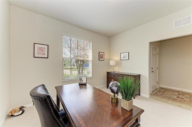 view of carpeted home office