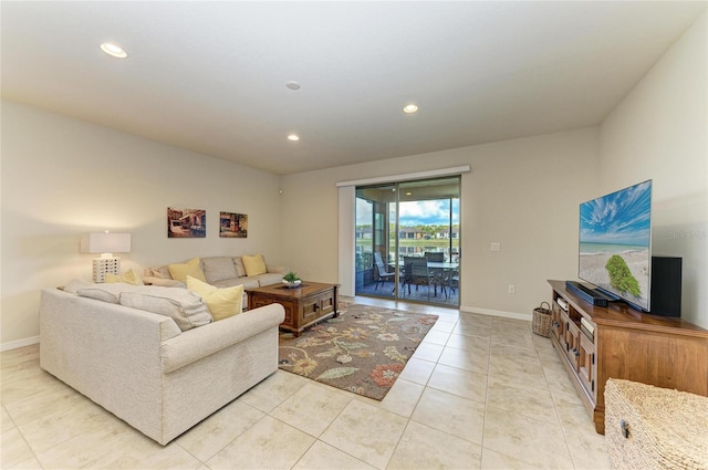 living room with light tile patterned floors