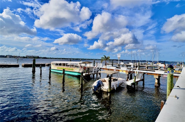 dock area featuring a water view