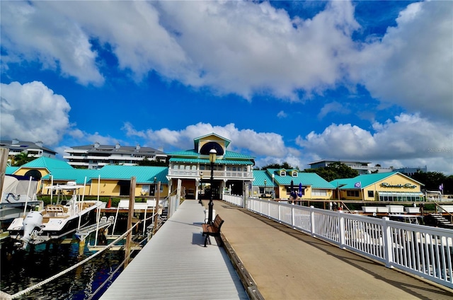 view of dock with a water view