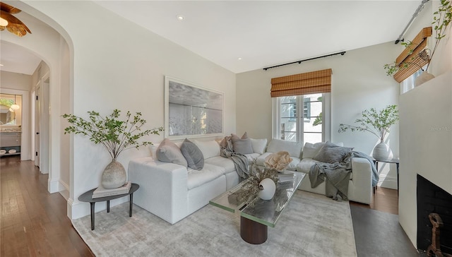 living room with hardwood / wood-style floors