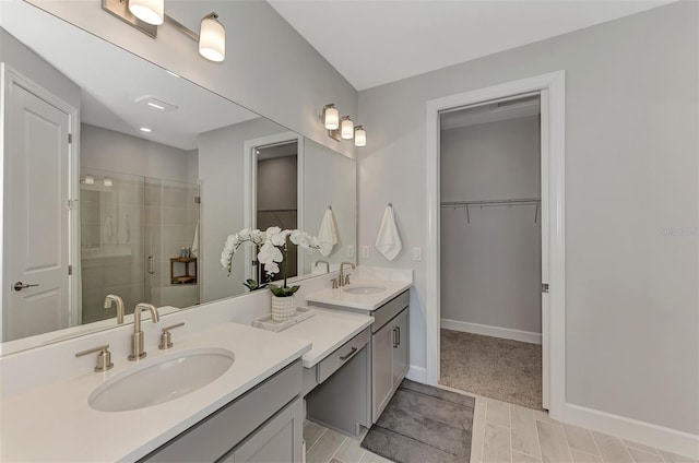 bathroom featuring vanity and walk in shower