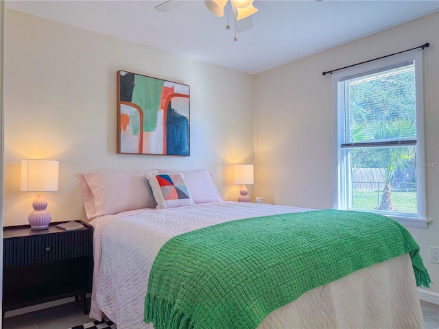 bedroom featuring ceiling fan