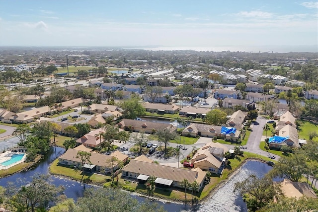 aerial view with a water view