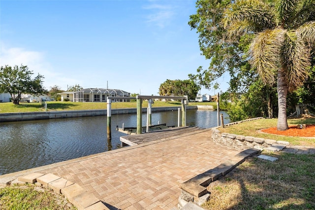 dock area with a water view