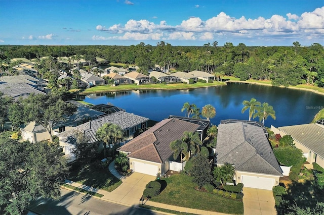 aerial view with a water view