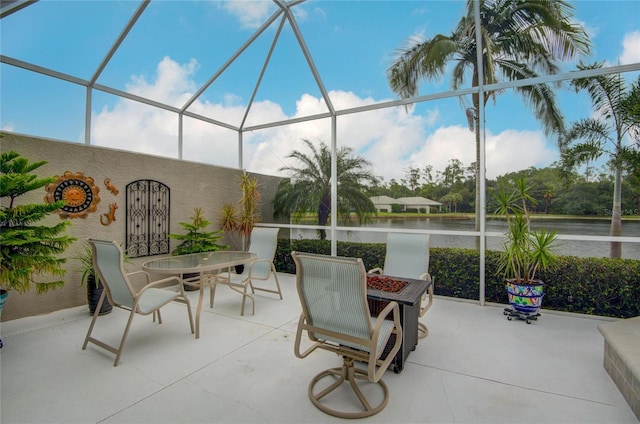 view of patio with a lanai