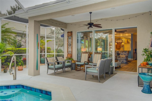 sunroom / solarium featuring a hot tub