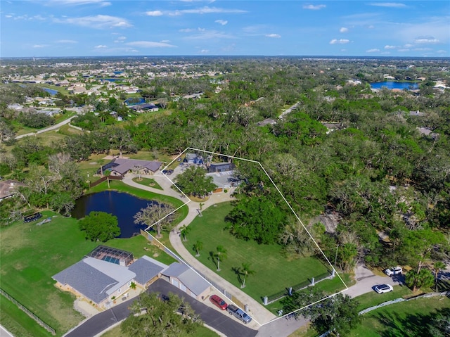 bird's eye view featuring a water view