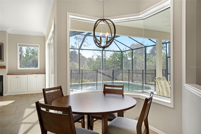 dining space with crown molding