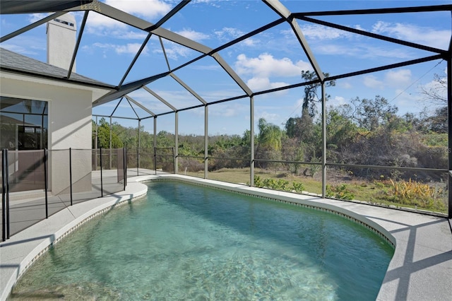 view of swimming pool with a lanai and a patio area