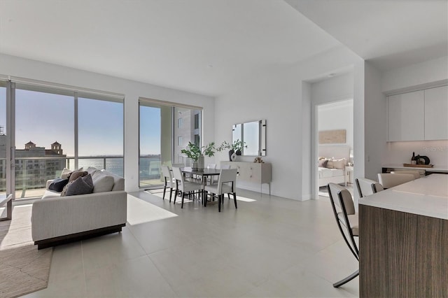 living room with a water view